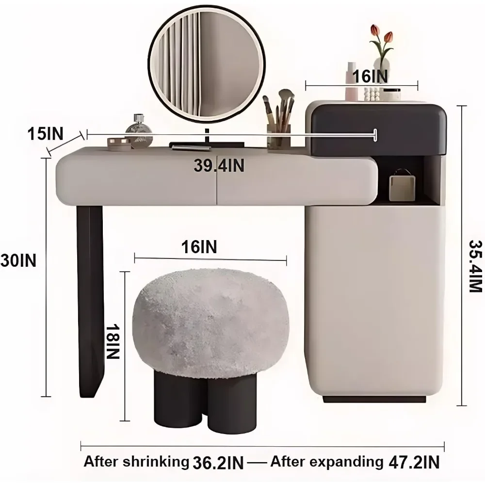 Vanity Set - Modern Vanity Table with 3 Drawers & 1 Cabinet, Simple Makeup Vanity with Smart Mirror and Makeup Chair