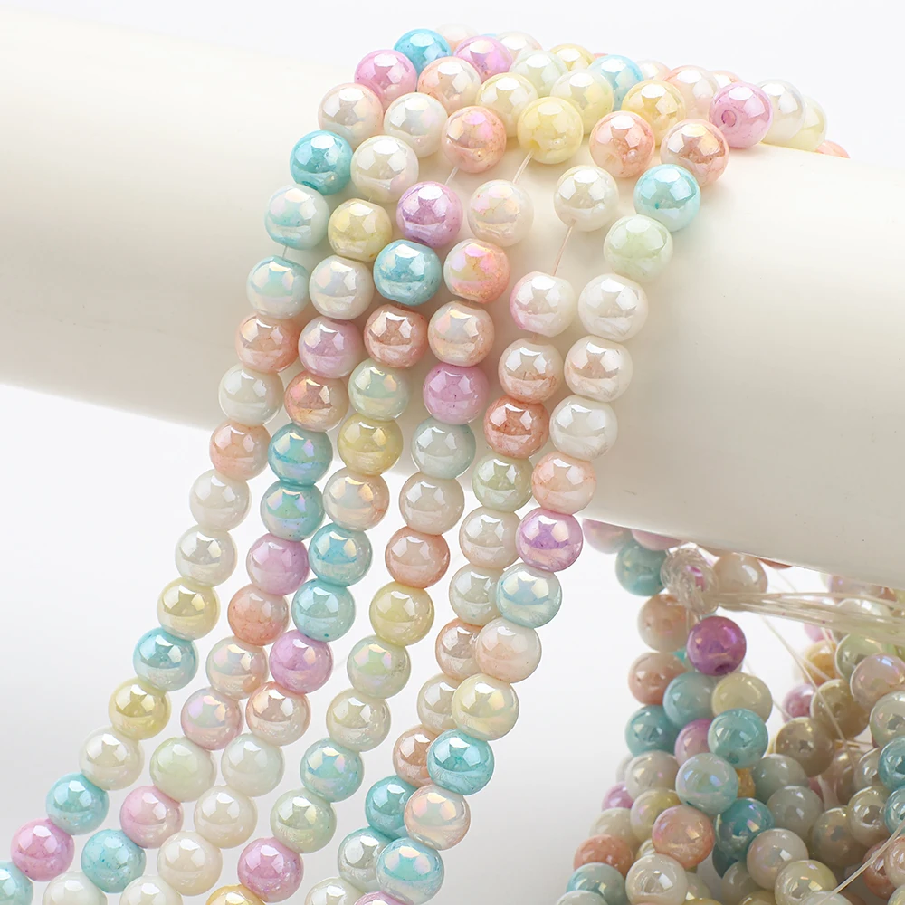 8mm Macaron Porzellan Farbe Runde Kristall Glas Perlen Farbe Facettierte Lose Spacer Glas Perlen für Schmuck Machen DIY Halskette