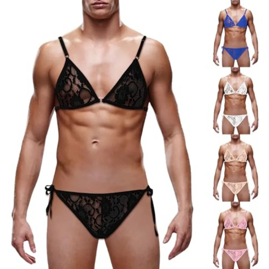 

Men's Lace Sissy Thong Panties Sexy Low Rise T-back G-string Underwear Sheer Gay Lingerie Crossdresser