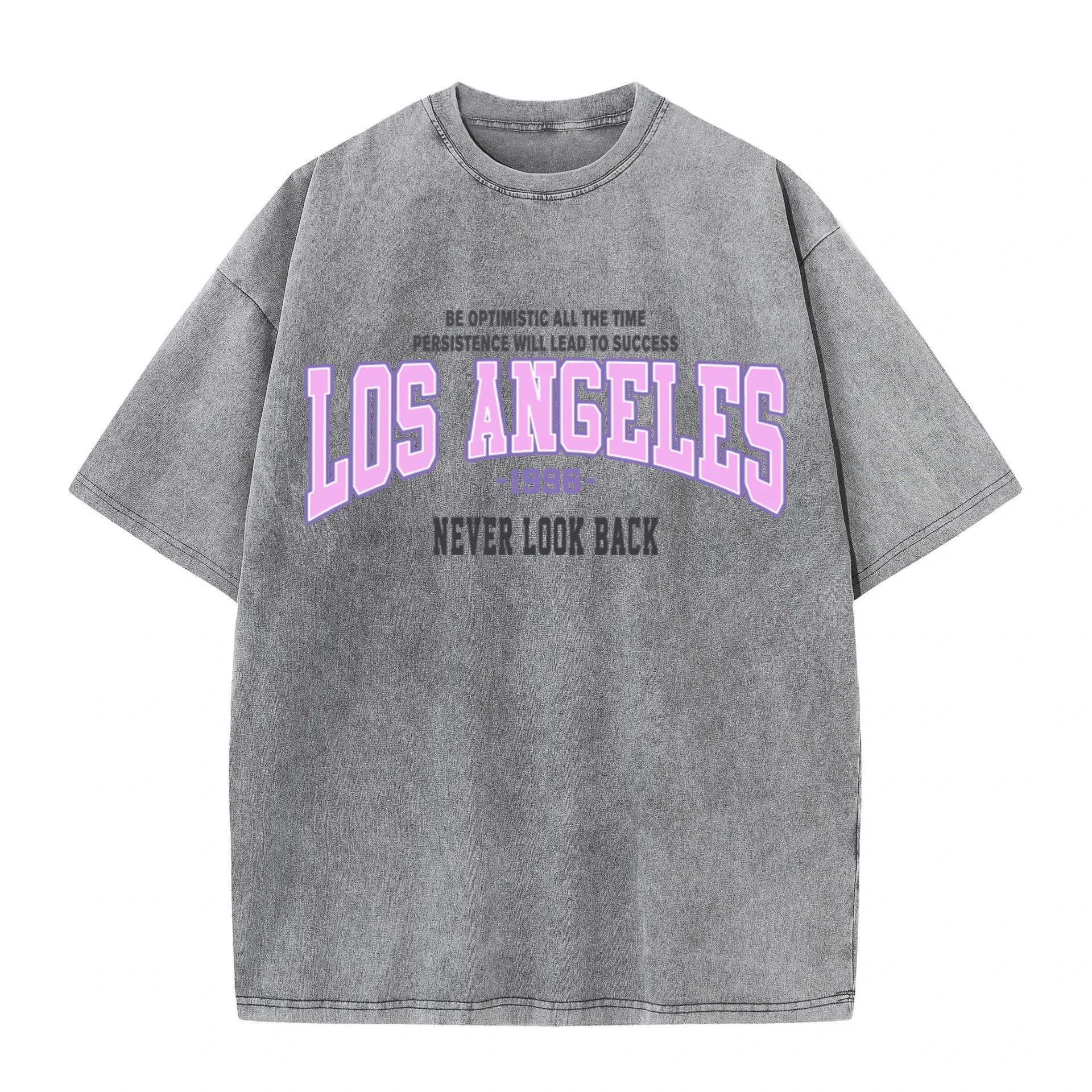 Men's Cotton Washed T-Shirt, Trendy Distressed Loose Fit, Los Angeles 1996 Print Short Sleeve Summer Streetwear Couple Set
