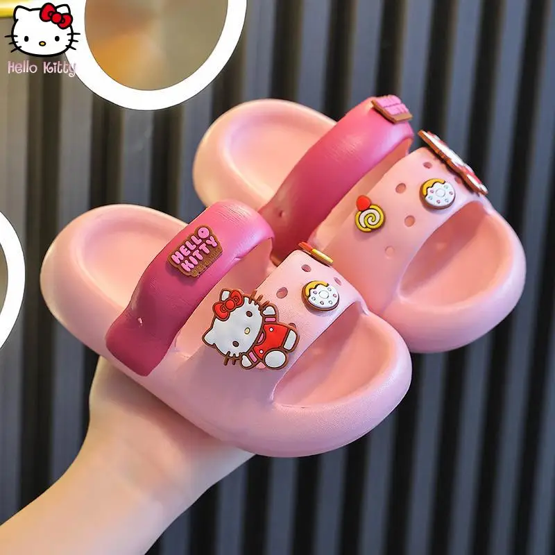 

Sanrio Indoor Children Cartoon Slippers Kuromi Hello Kitty Girls Summer New Anime Kawaii Fashion Soft Soled Beach Shoes Sandals