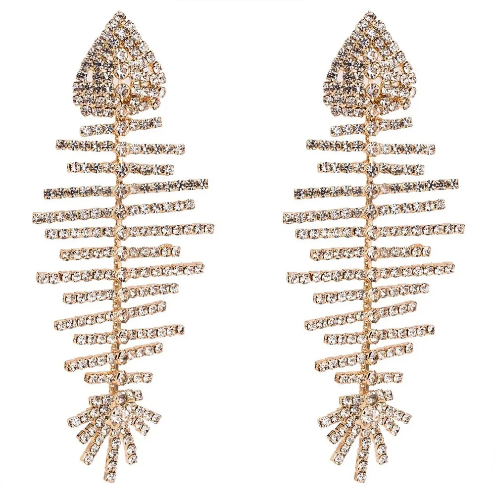 Luxurious Multi Layered Personalized Style Fishbone Shaped Rhinestone Earrings Banquet Ear Accessories