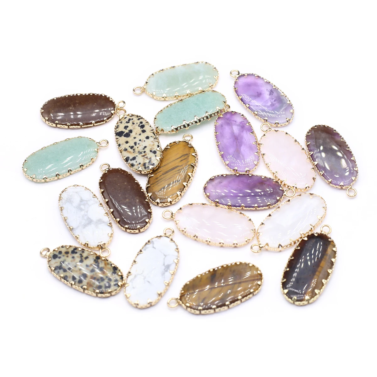 10PCS Wholesale Natural Semiprecious Stone Random Color Oval Fashion Pendant Jewelry Making DIY Necklace Earrings Accessories
