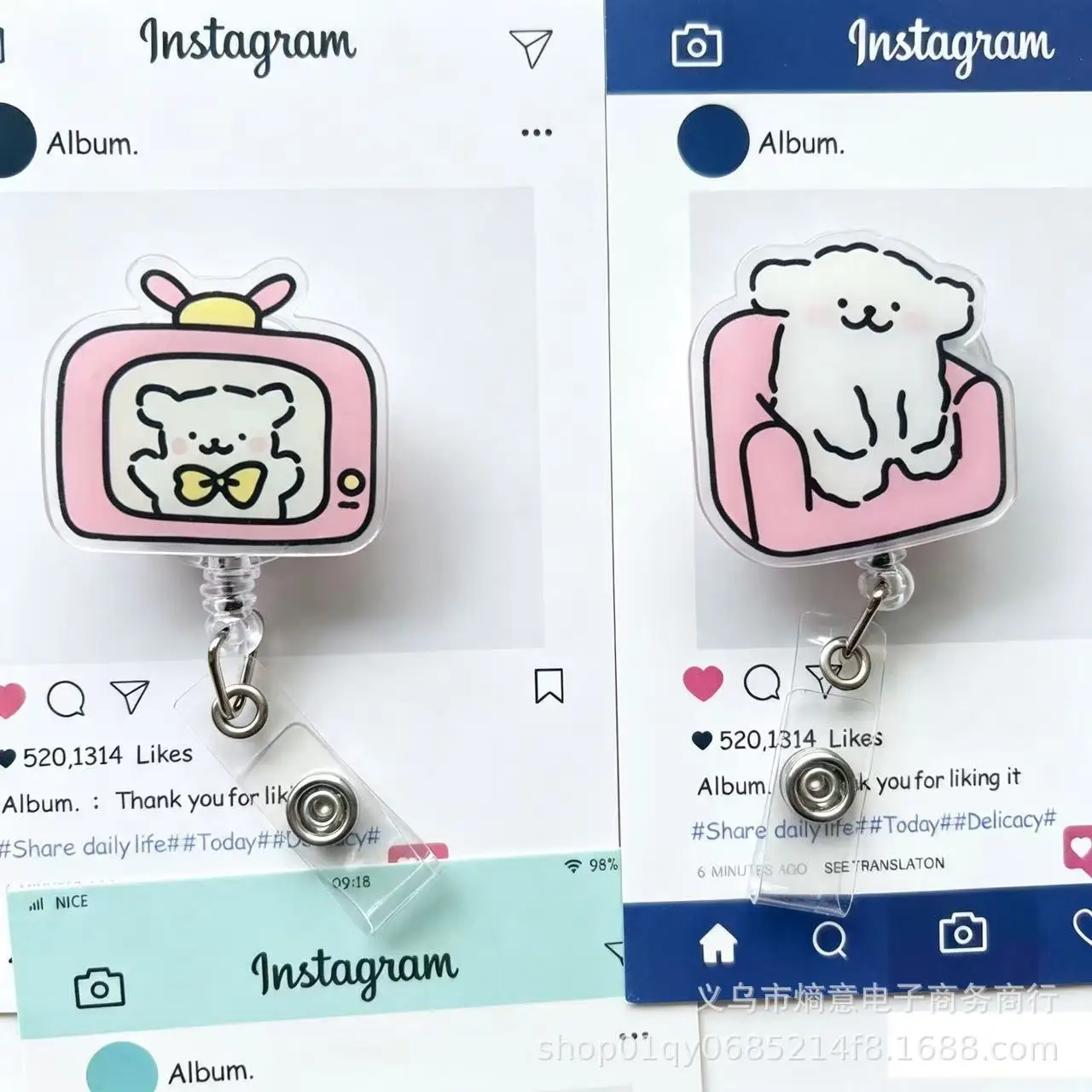 2026 New Design 1 Piece Acrylic Anime Dog Retractable ID Card Holder Badge Reel for Nurse Student Teacher Keychains Lanyard