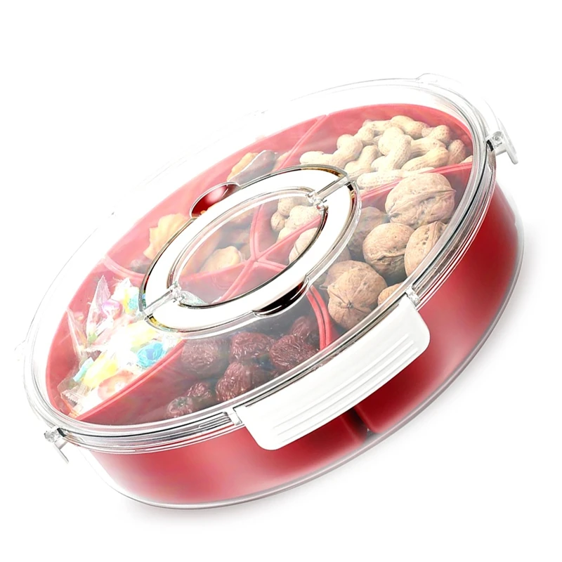 Divided Snack Serving Tray With Lid Handle, 5 Compartments Plastic Snack Food Containers With Lids Vegetables Tray