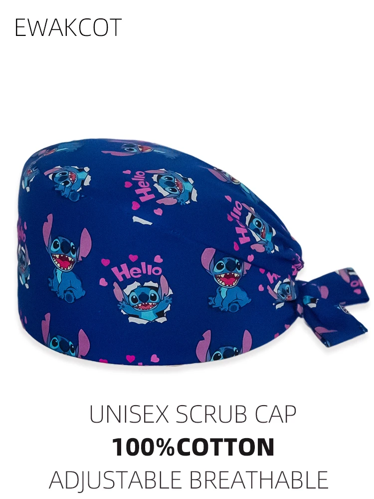 Adjustable Cartoon Surgical Cap 100%Cotton Spa Pet shop Vet Dental Nurse Working Hat Women men Hospita Medical Nursing Scrub Cap image 2