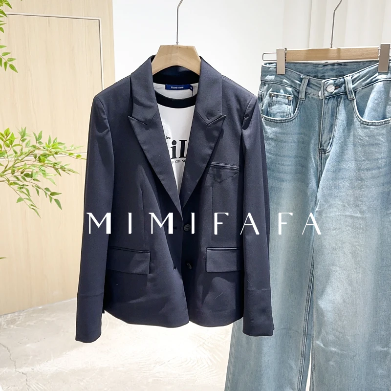 

Mimifa Pure Original Тонкий индивидуальный костюм Jaet, новинка 25, пальто с лацканами, свободный крой, длинный свеч на одной пуговице