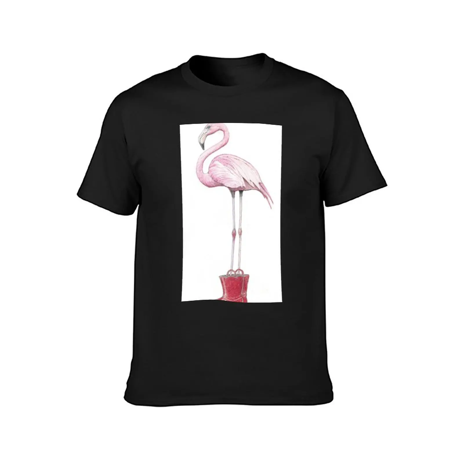 flamingo in red boots T-Shirt quick drying vintage clothes Aesthetic clothing summer tops men t shirt