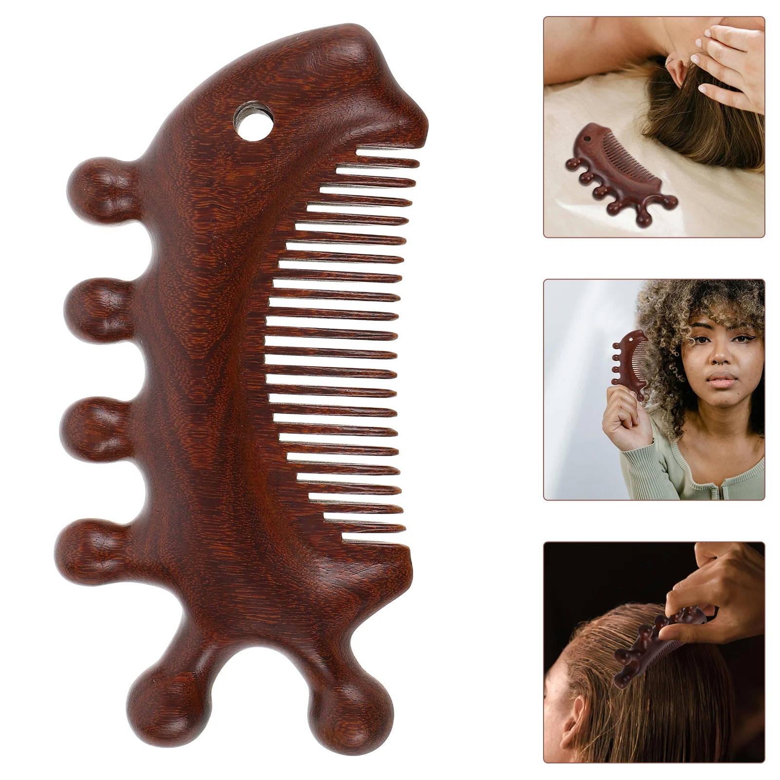 

Handmade Sandalwood Comb Light Brown Ergonomic Head Massager Scalp Massage Tool Portable Wooden Hair Care Gua Sha Massage Brush