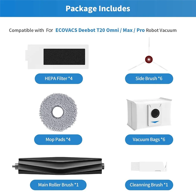 

BMBY-For ECOVACS T20 Omni/Max/Pro Series Accessories Main Side Brush HEPA Filter Mop Cloth Replacement Parts