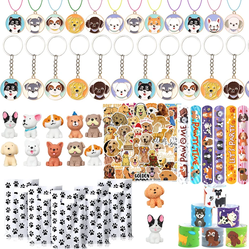 72pcs Puppy Dog Party Favors Kids Birthday Party Supplies Dog Figures Necklace Keychains Stickers Boys Gifts Piñata Filler