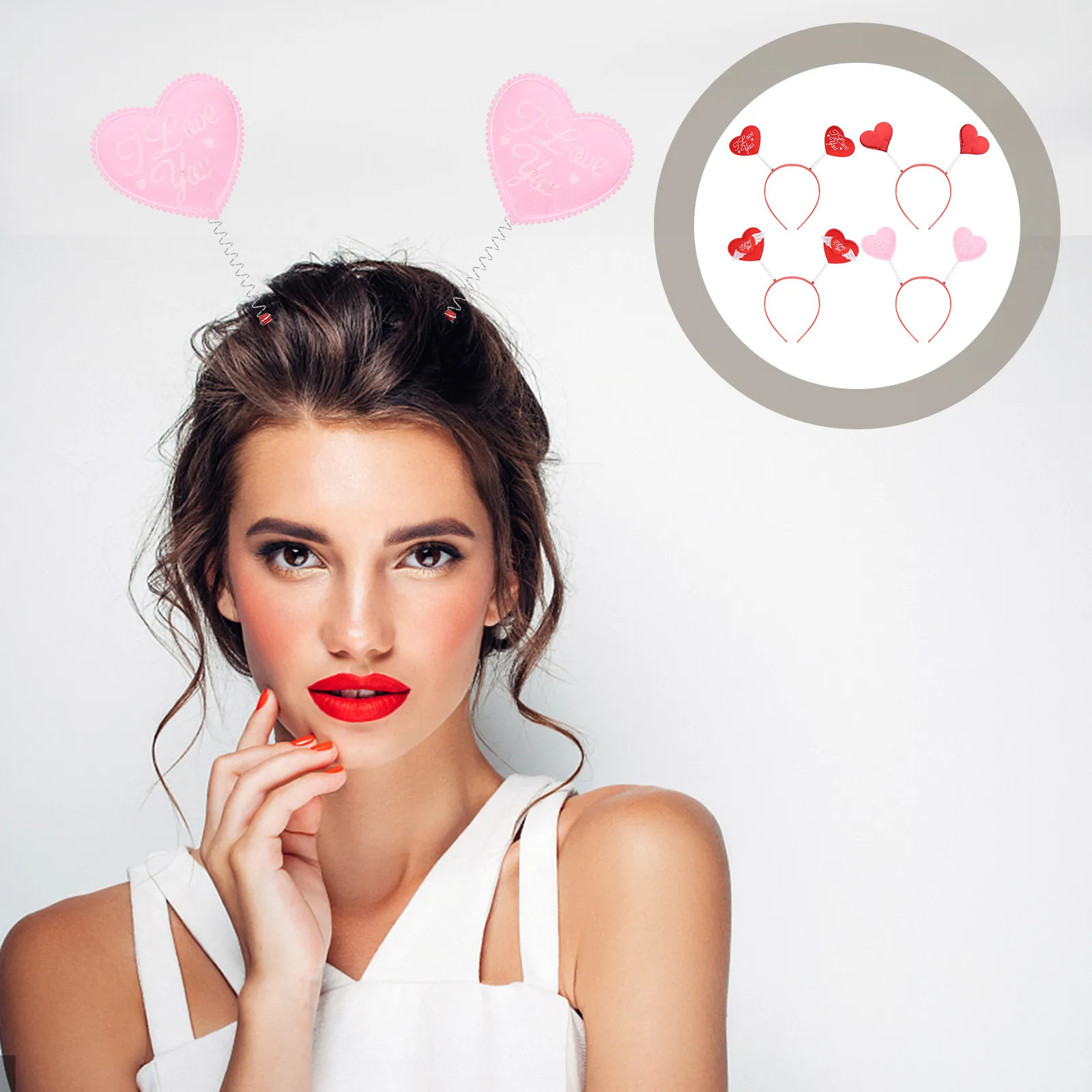 

4Pcs Valentine's Day Hairbands Loving Heart Headwear Festive Party Hair Accessories for Women Girls Photo Props Casual Wear