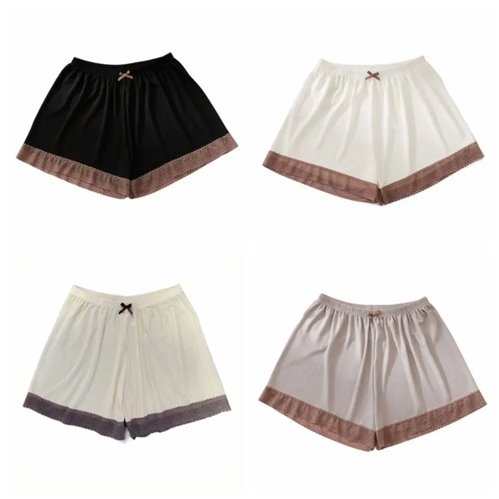 カジュアルアンチグレアアイスシルク安全パンツ超薄型パッチワークレースリボン安全ショーツルーズ下着夏のレースショーツレディース