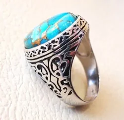 NewAmazon Wish Hot Selling Synthetic Turquoise Inlaid Retro Thai Silver Ring for Men and Women Silver Jewelry