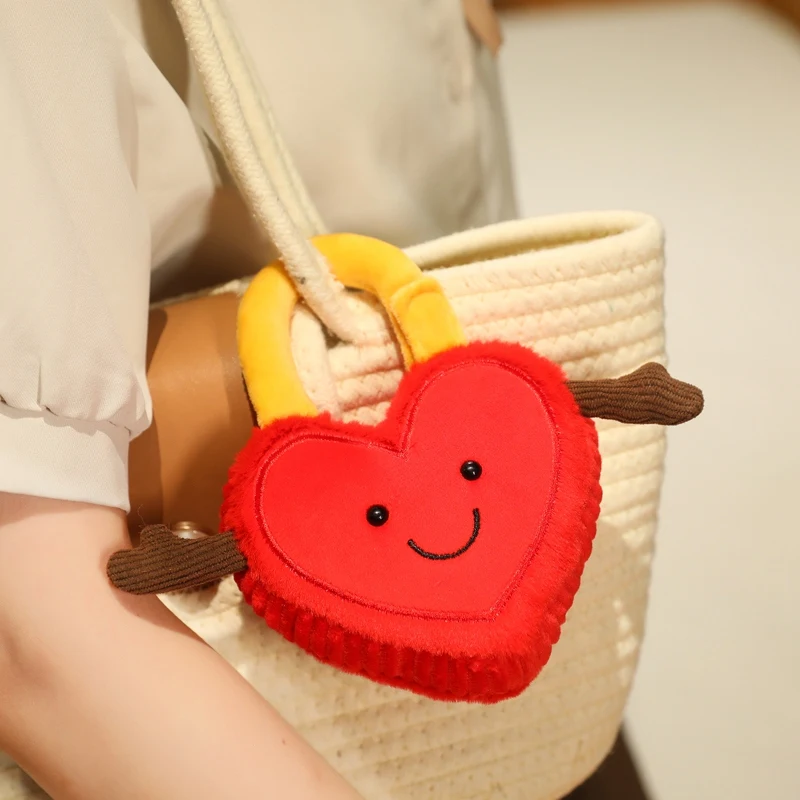 Cute Smile Chinese Red Love Heart Lock Plush Toys Soft Stuffed Lock Plush Toys Pendants Love Symbol Creative Gift To Lover