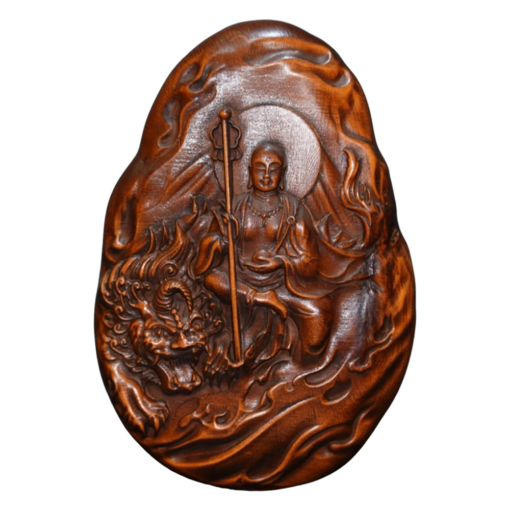 Pièce de décoration en bois sculpté à la main, pendentif sculpté à la main, amulette bouddhiste, plaque, Ksitigarbha Bodhisattva, Diting Beast Compassion