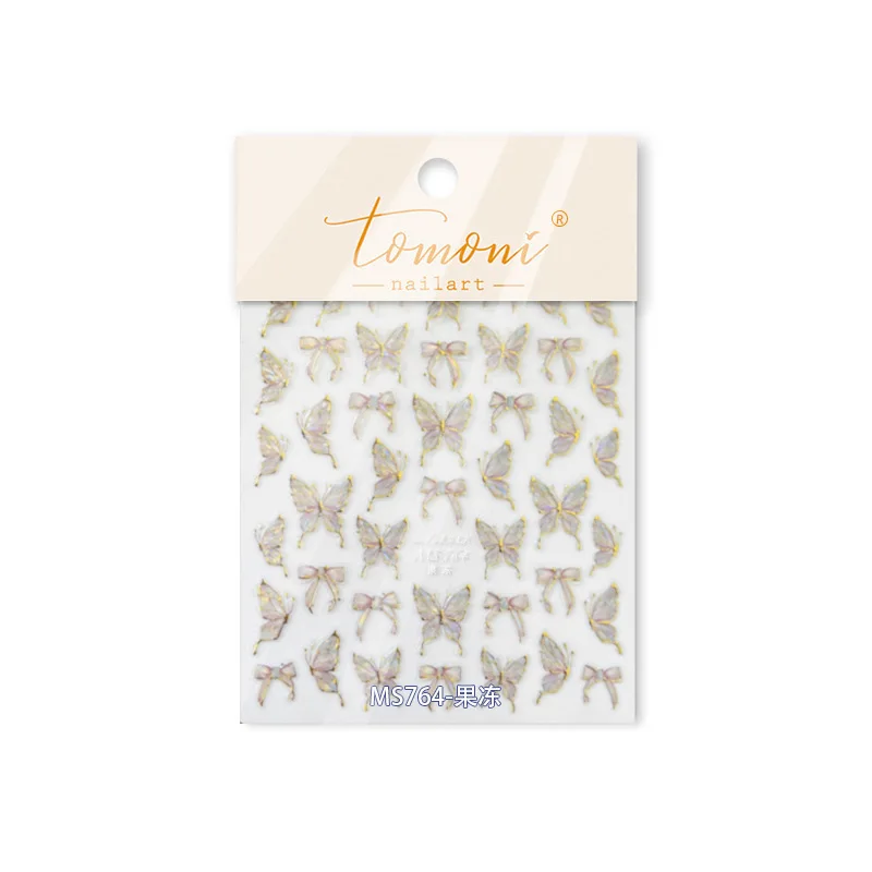 Pegatinas de mariposa 5D para uñas, pegatinas de mariposa de gelatina brillante para decoración de uñas, calcomanías deslizantes autoadhesivas DIY, piezas de manicura
