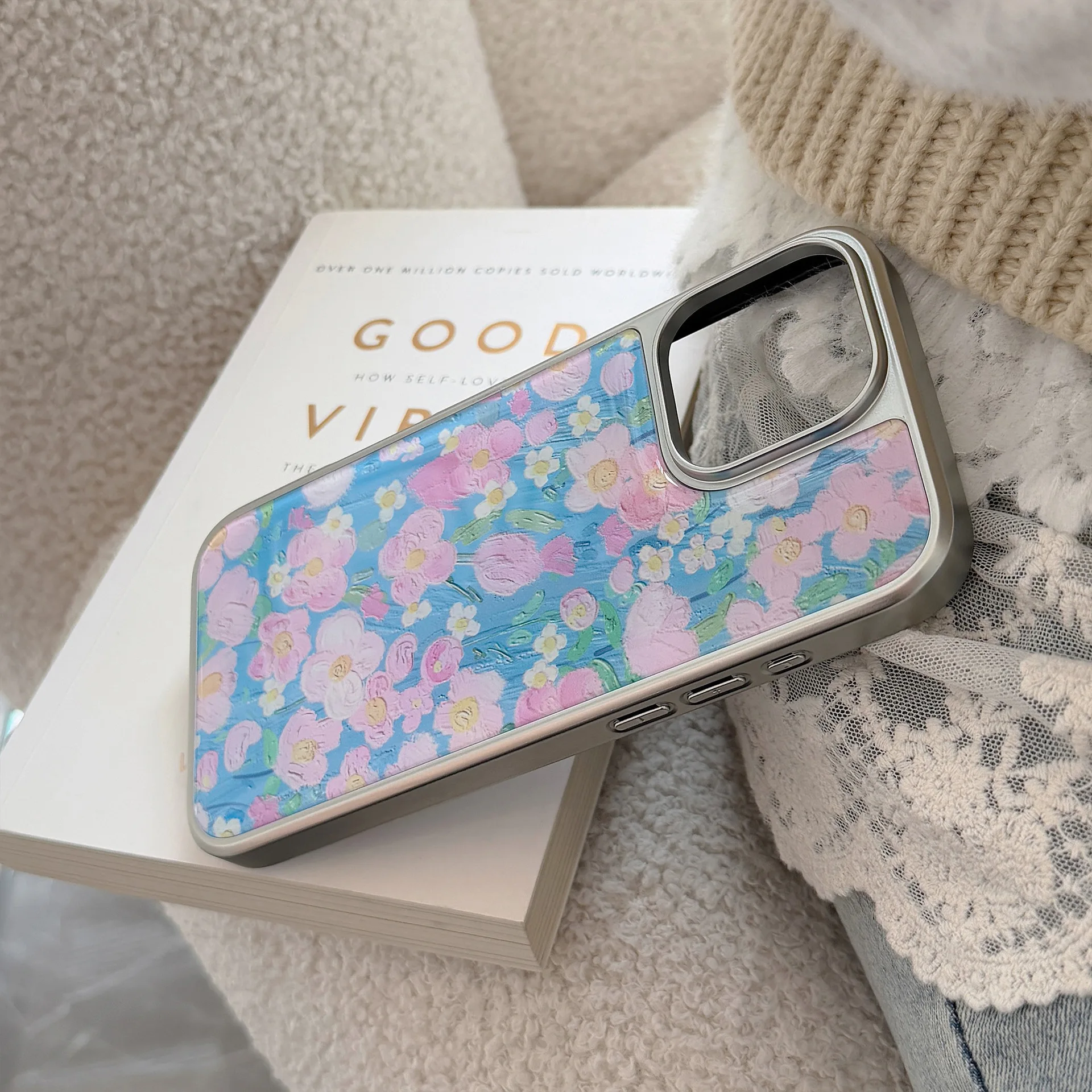 النفط اللوحة الوردي الأزرق الأبيض الزهور فتاة الجنية جراب هاتف آيفون 16 15 14 13 برو ماكس حافظة لطيف الحلو تصفيح غطاء الكرتون #5