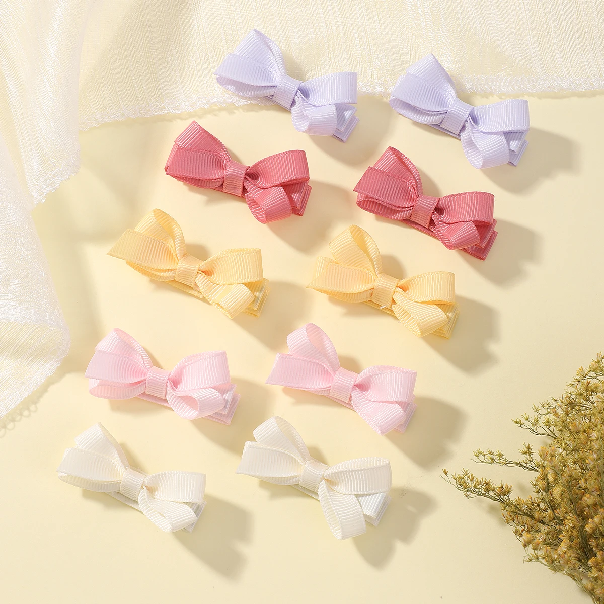 

10pcs/set Elegant 2'' Solid Color Bow Hair Clips for Baby Girls Small Ribbon Bow Hairclip Hairgrips Headwear Hair Accessories