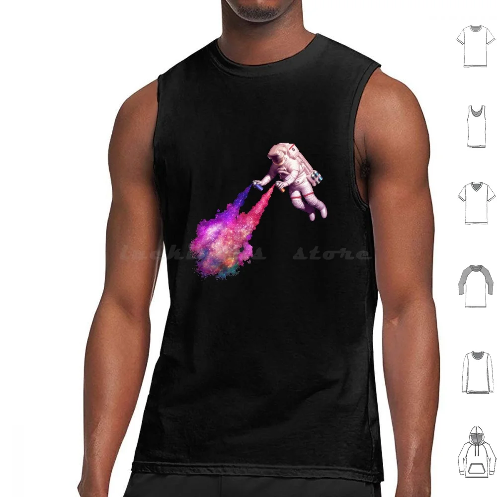 The Astronaut Artist Tank Tops Vest Sleeveless Galaxy Astronaut Meme Space Suit Stars Spray Graffiti Nebula Milky Way Cloud