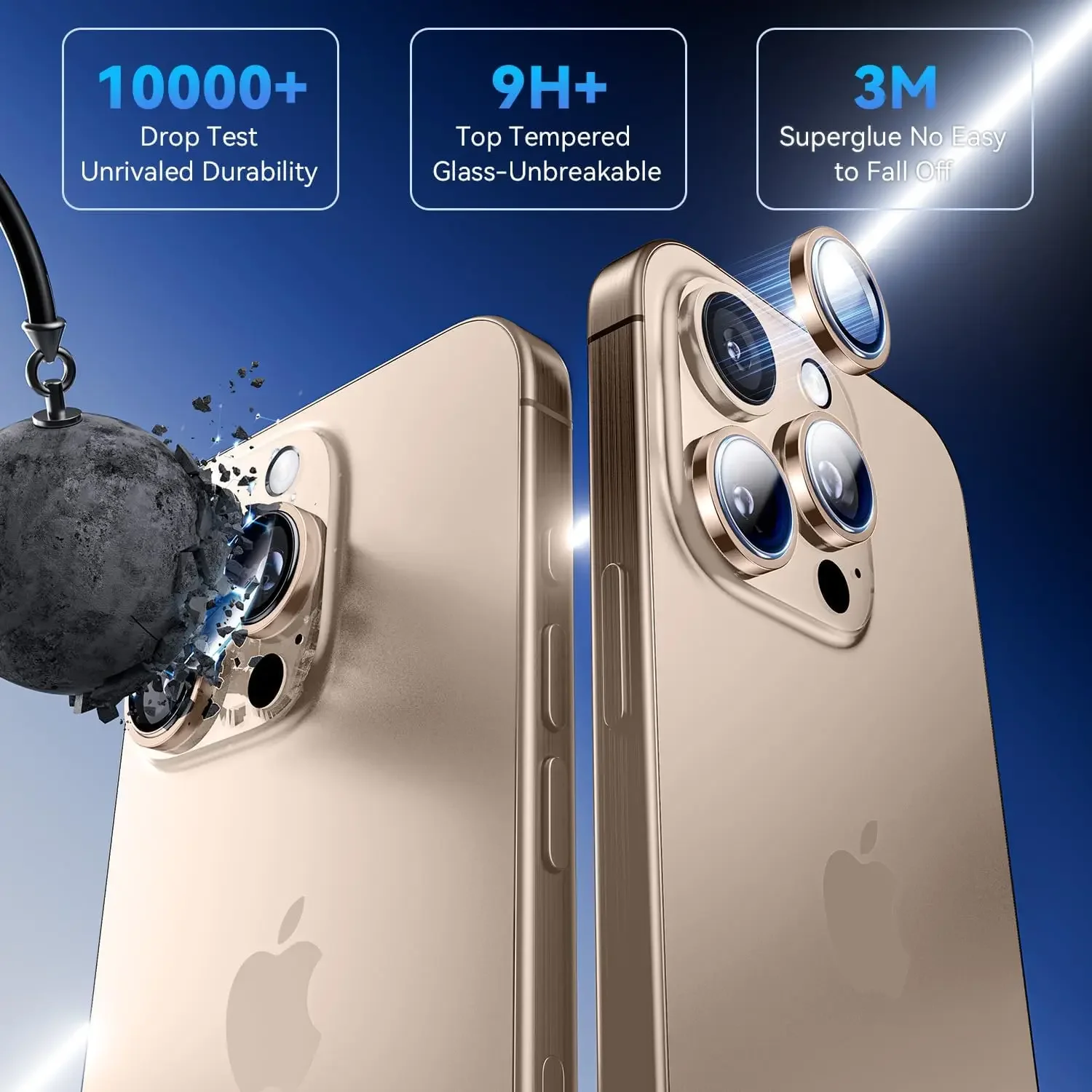 2～3枚入り デザートチタン強化ガラス製 カメラレンズ保護カバー iPhone 16/17 Pro Max/16 Plus用 保護アクセサリー