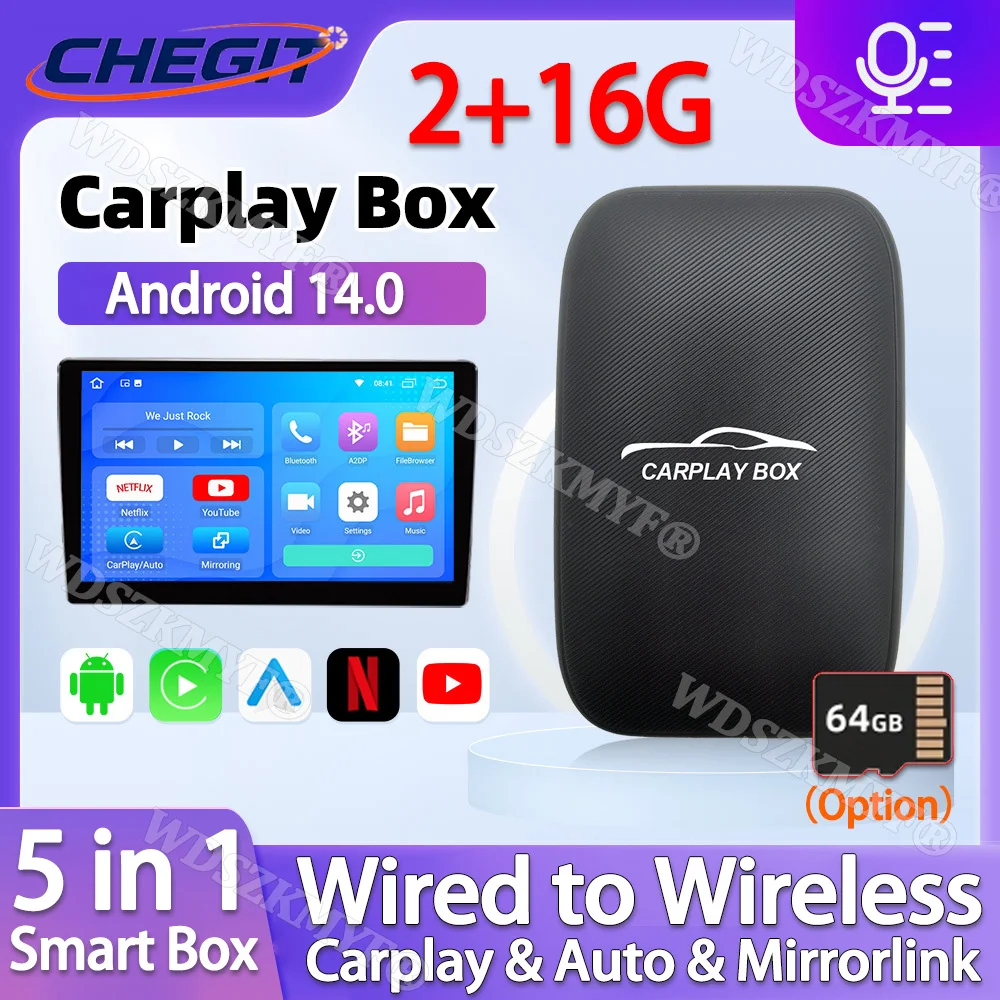 5in1 Android 14 Car AI Box Android Auto Wireless Carplay محول أنظمة السيارة الذكية TV BOX لـ Netflix YouTube