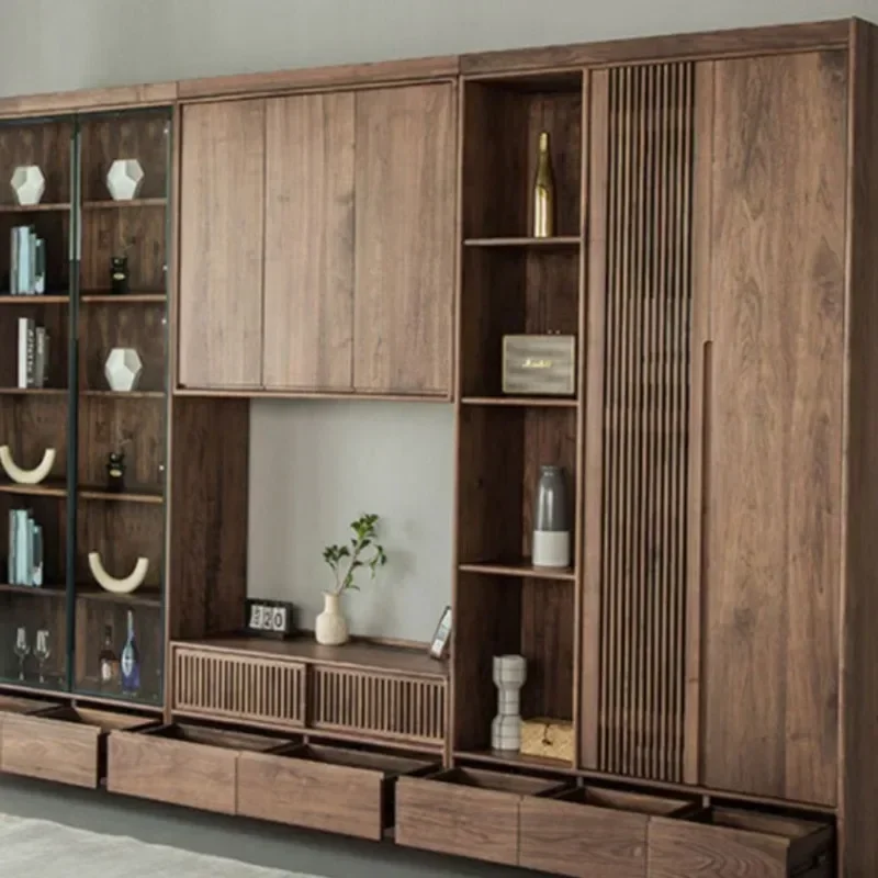 North American black walnut solid wood TV cabinet floor cabinet Nordic Japanese living room all solid wood creative TV cabinet