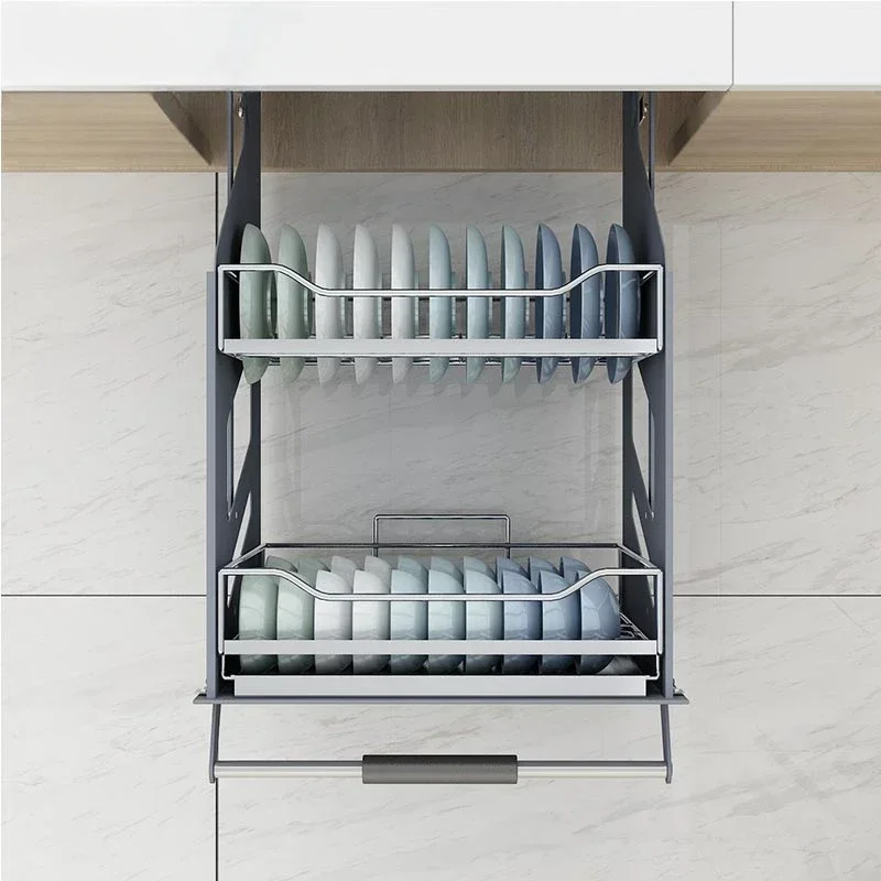 Hanging cabinet lifting basket dish basket stainless steel pull-down kitchen cabinet wall cabinet vertical lift storage