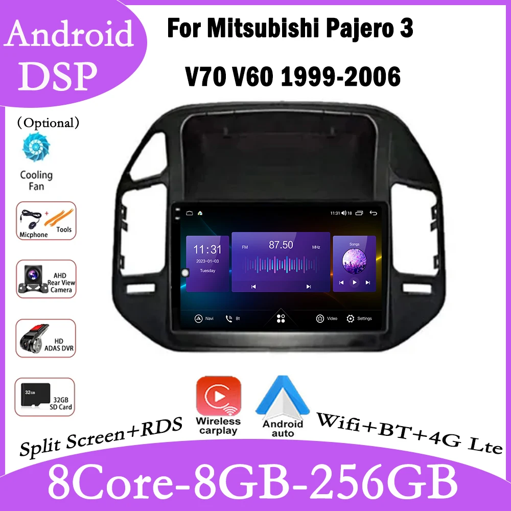 

9 Inch For Mitsubishi Pajero 3 V70 V60 1999-2006 Car Radio Player 4G Stereo Multimedia Navigation Carplay player Screen Auto