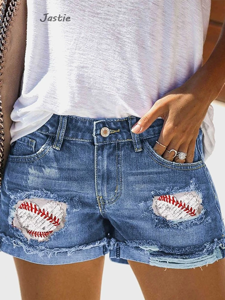 

2024 High Waist Ripped Jeans Short Pants Women's Street Trendy Patch Printed Denim Shorts