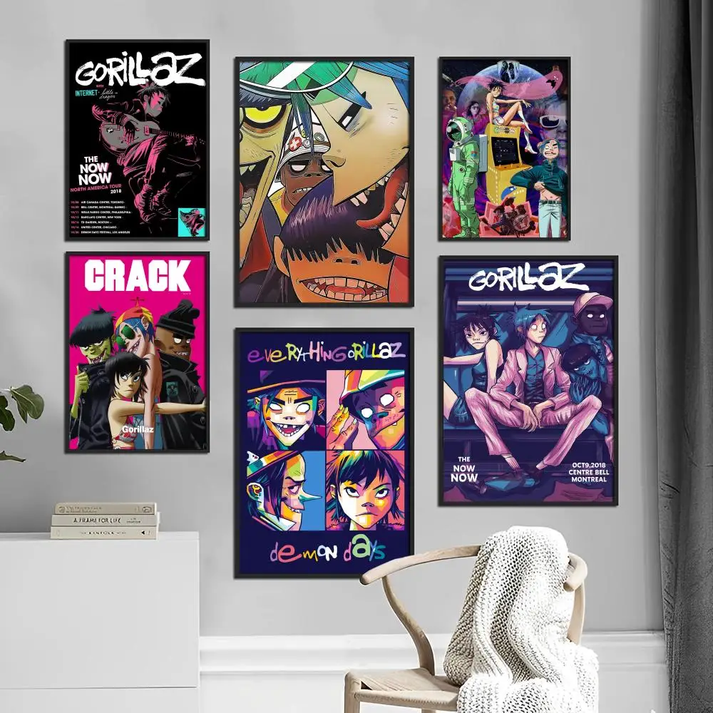 Retro Music Gorillaz Poster Vintage Posters Sticky Retro Kraft Paper Sticker DIY Room Bar Cafe Kawaii Room Decor