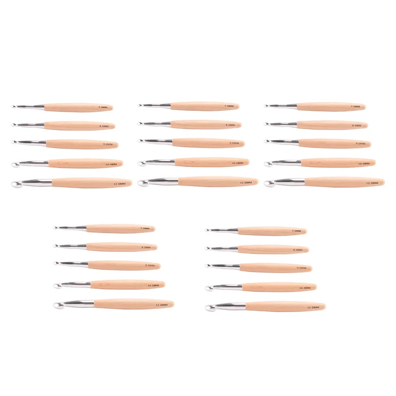 

AT63-25X Набор больших крючков для вязания с ручкой из бука, крючки для вязания массивной пряжи, размер 7 мм, 8 мм, 9 мм, 10 мм, 12 мм