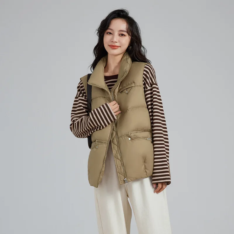 Women White Duck Down Vest Short Stand Collar Waistcoat Woman Fashion Outerwear Sleeveless Jackets chaquetas para mujer JK-139