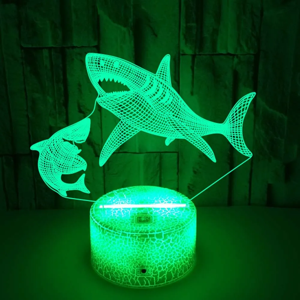 Acrylic Shark Lamp7 Color Changing 3D Illusion LED Night Light Kids Slee Lights Gift Bedroom Decoration Bedside USB Table Lamps