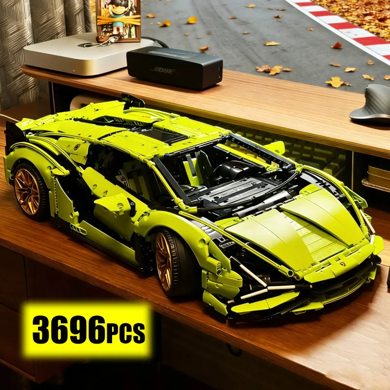 Green Classic Supercar 1:8 Technic Series 3696 PCS MOC Model Ornament, High Difficulty Assembly Toy for Adults, Gift for Boys