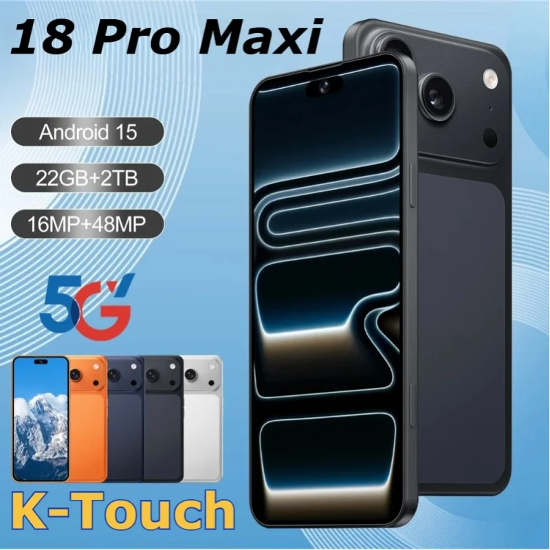 K-Touch Mobiltelefone iFone 18 Pro Maxi 5G Dual-SIM Dual-Standby Smartphone 7,3HD Android Handy 22G+2TB 16+48MP Kamera 7800mAh WLAN GPS Globale Version Mobiltelefone