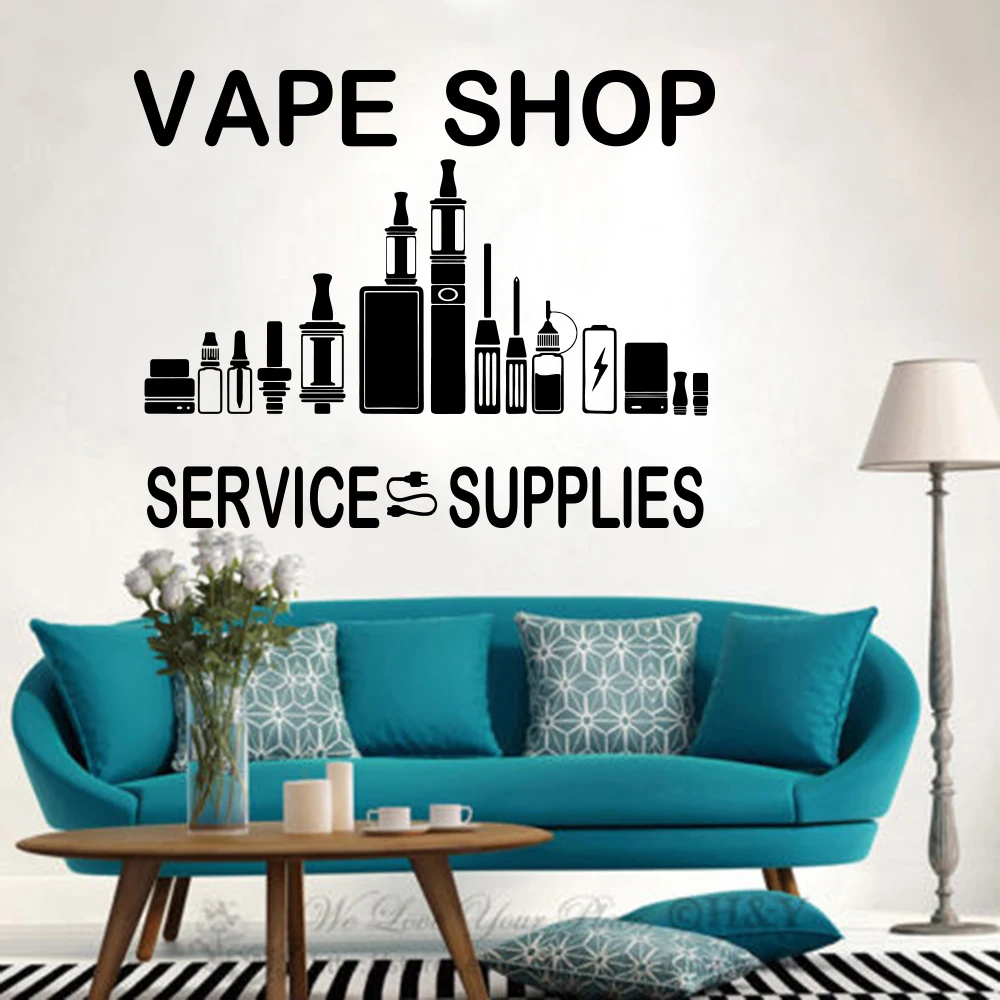 Vape Shop Electronic Cigarette Service & Supplies Window Wall Sticker Decal Vinyl Shop Decoration Waterproof