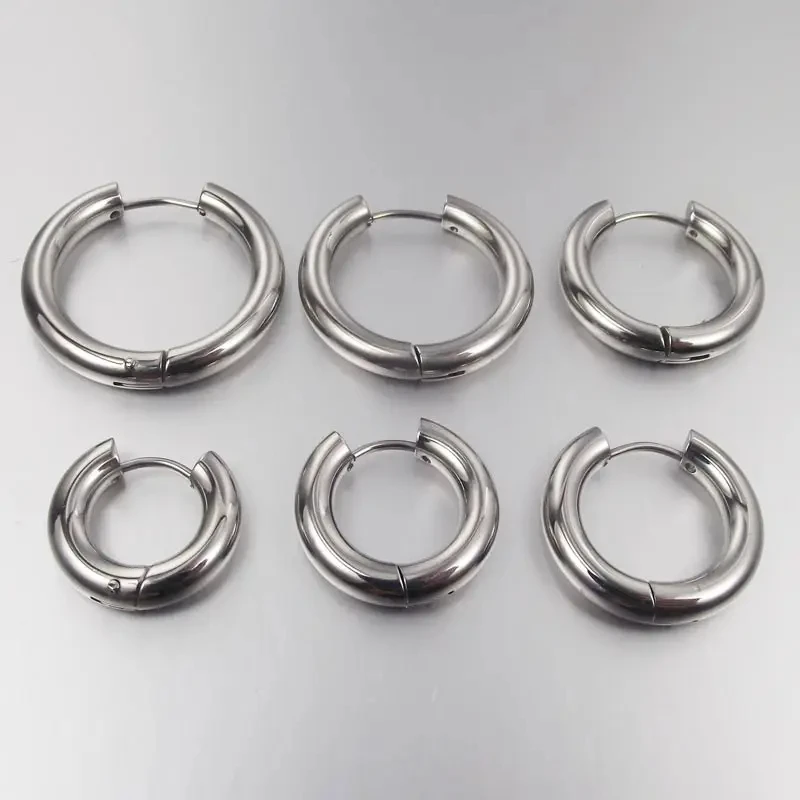 2 Pieces 4mm thickness Stainless Steel Earring Cute Big Crude Circle Earring Hoop Earrings Huggie Jewelry Men Women Gift