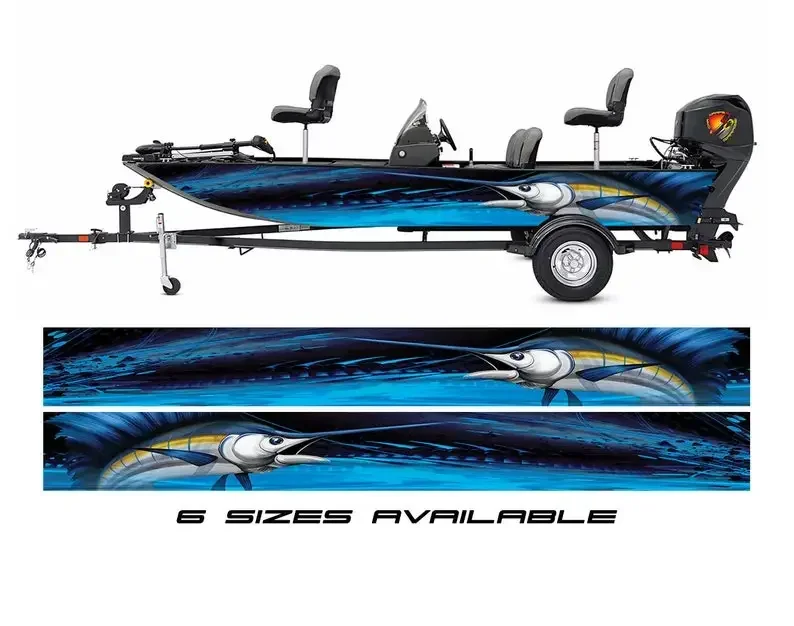 Blue Marlin Fish Vinyl Boat Wrap Decal Fishing Bass Pontoon Sportsman Tenders Console Bowriders Deck Boat Watercraft Decal