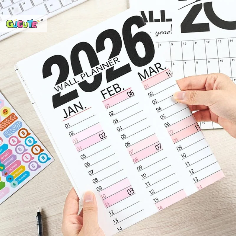 Calendrier mural 2026, feuille de calendrier unique, calendrier annuel suspendu au mur, ceinture vierge, mémo, planificateur quotidien, décoration de pièce Simple