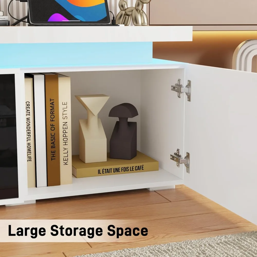 حامل تلفزيون LED 71 بوصة مع مدفأة 40 بوصة لتلفزيون 80 بوصة، حامل تلفزيون مدفأة حديثة مع مخرج طاقة، وحدة تحكم تلفزيون عالية اللمعان