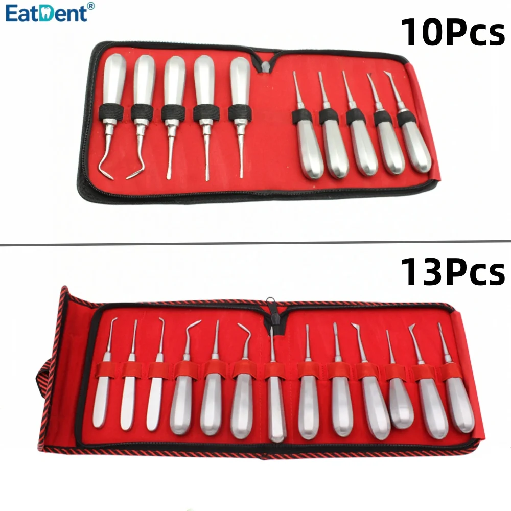13/10Pcs Dental Elevator Teeth Extraction Tooth Extracting Forceps Stainless Steel Stright Curved Root Lift Elevator Dental Tool