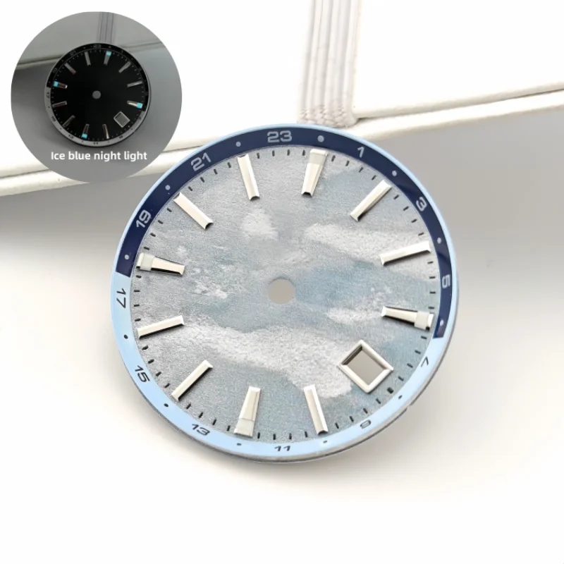 Nuovo quadrante dell'orologio da 32 mm con anello interno dell'ombra Quadrante dell'orologio meccanico luminoso blu ghiaccio per movimento NH34 NH35