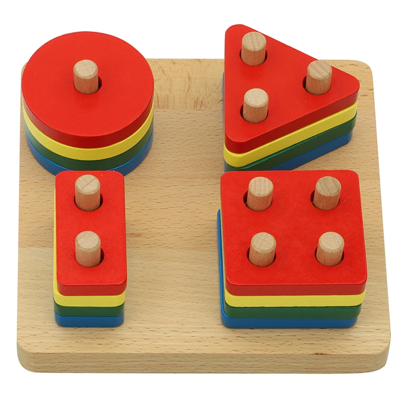 Montessori Geometric Shapes on Dowels Baby Toys Puzzle Busy Board Games Learning Educational Training Sensory Toys for Children