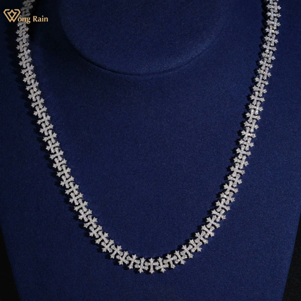 

Wong Rain Hip Hop 925 Sterling Silver VVS1 3EX D Color Real Moissanite Diamonds Gems 8.5 MM Cross Chain Necklace Fine Jewelry