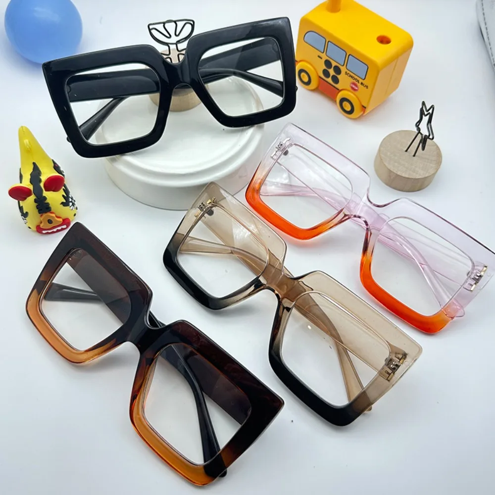 Retro Anti-Blue Light Glasses Transparent Oversized Frame Ins Square Eyeglasses Korean Style Lightweight Plain Glasses Lady