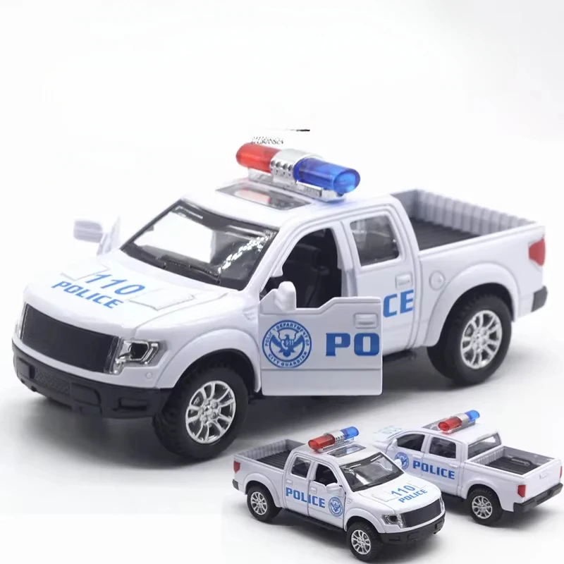 1: 32 تندرا رابتور بيك اب سيارة شرطة نموذج سيارة سبيكة نموذج الصوت والضوء قوة لعبة أطفال هدية عيد ميلاد #4