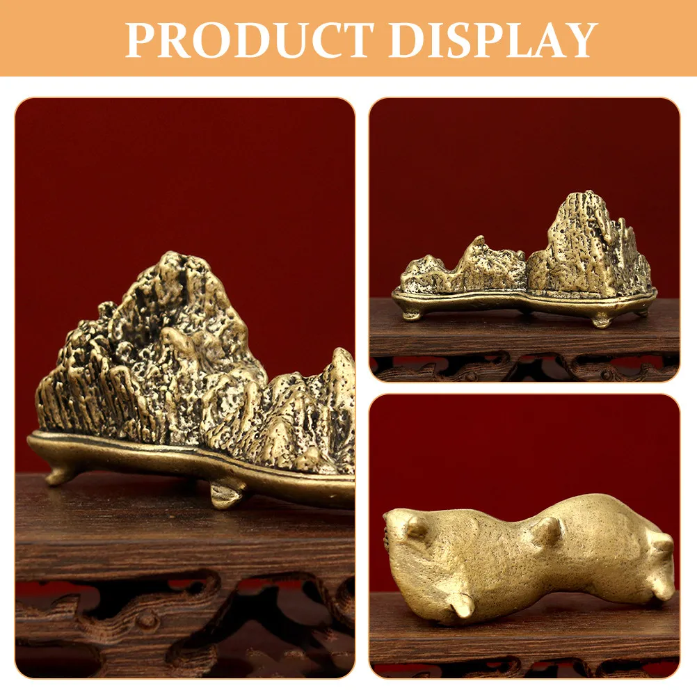 Brass Rockery Brush Pen Rest Exquisite Calligraphy Pen Rack Ink Brush Holder Decorative Home Study Ornament Study Room Ornament