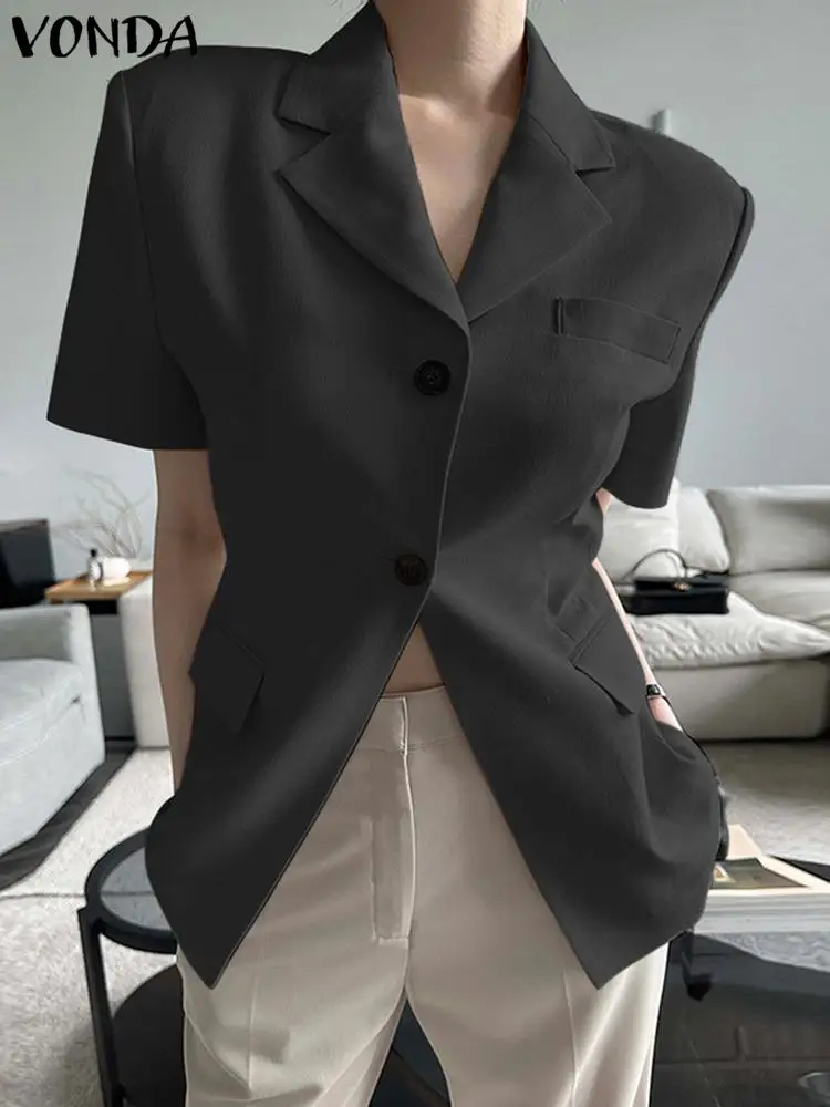 

Women Outwears VONDA Elegant Office OL Blazer Fashion Short Sleeve Casual Solid Color 2023 Lapel Coats Buttons Loose Suits Femme