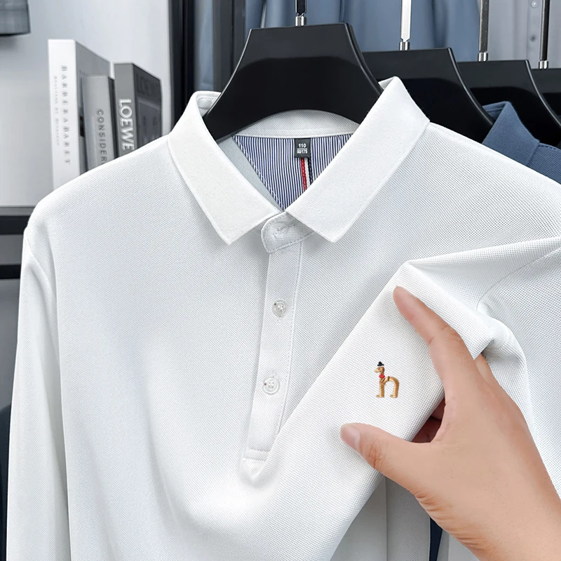Brand Design Men's Polo Shirt Lapel Long Sleeve T-Shirt Autumn New Exquisite Dog Embroidery Fashion Business Handsome Men's Wear